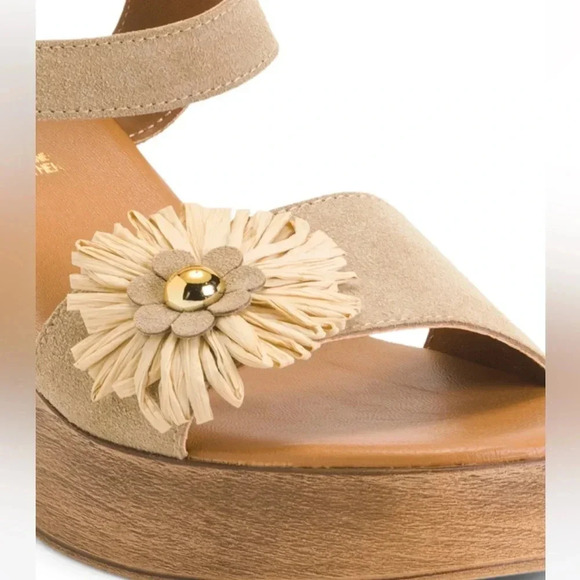Avellini Suede & Leather Heel Sandals Size 9 Tan Flower NEW EUR 40 Block Heel - Picture 10 of 12